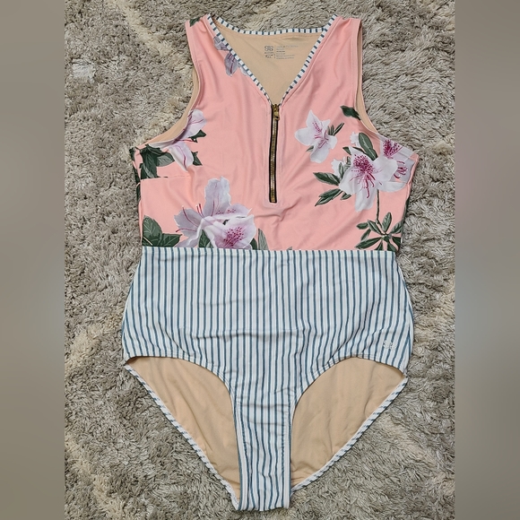 Albion Fit Bombshell One-Piece Swimsuit Size XXL Zip Front Floral Beach Boho - Picture 4 of 5